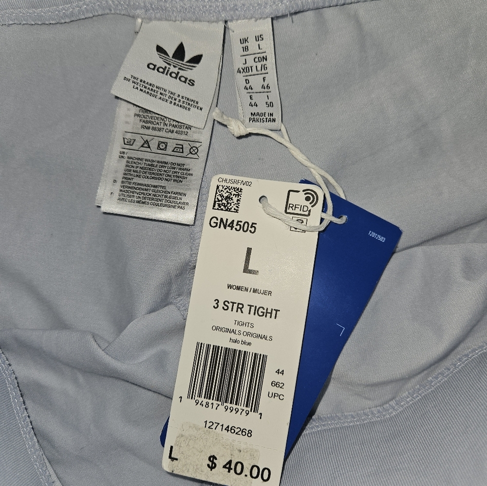 😇 Adidas Halo Blue 3 Stripe Athletic Activewear Leggings - Size Large NWT - Picture 6 of 9